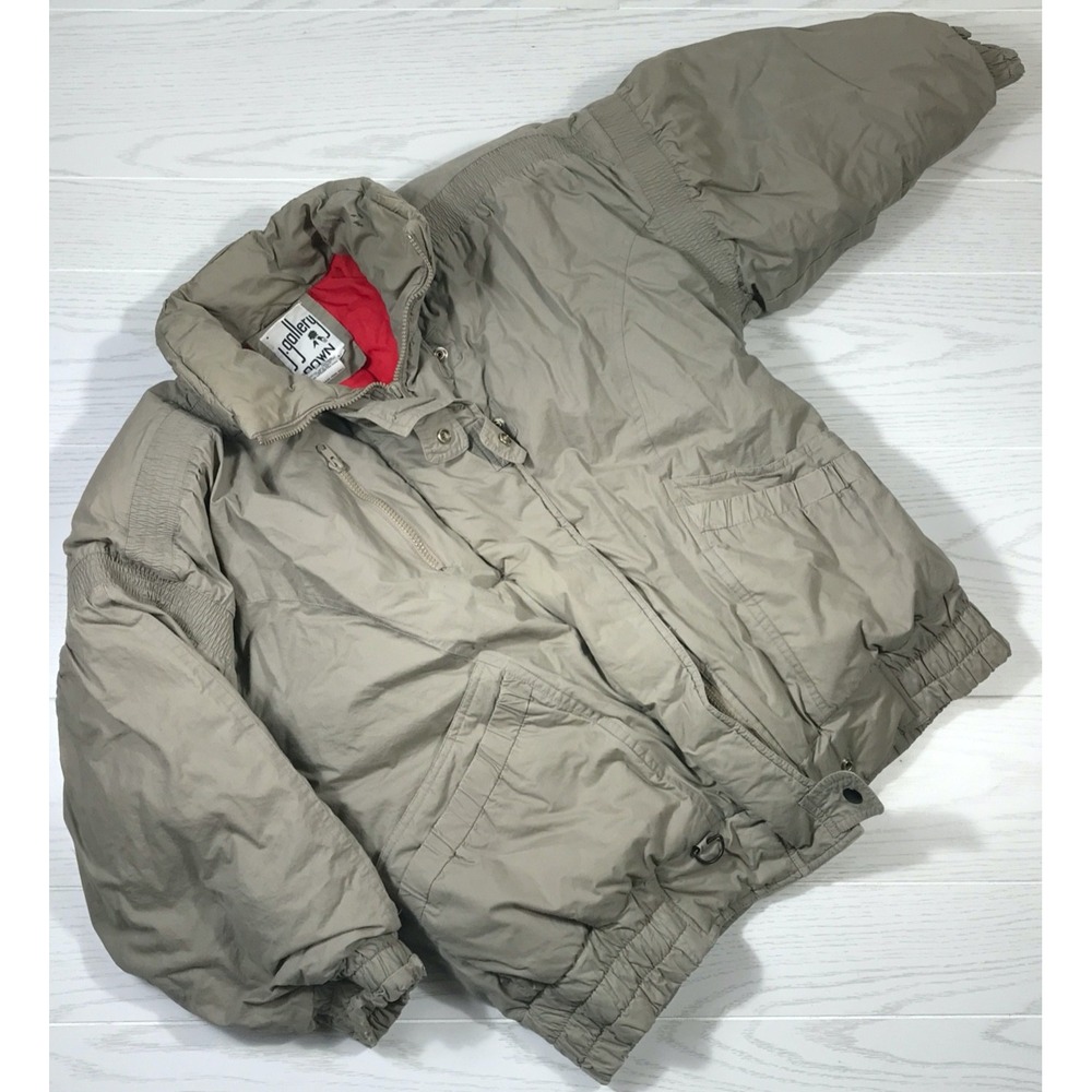 Vintage J.Gallery Duck Down Coat Women L Gray Puffer Quilted Full Zip Parka 90s